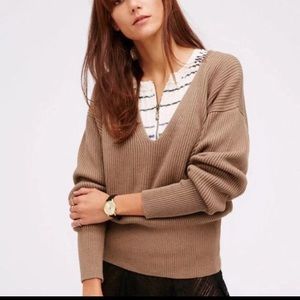 Free People Brown V-Neck Sweater